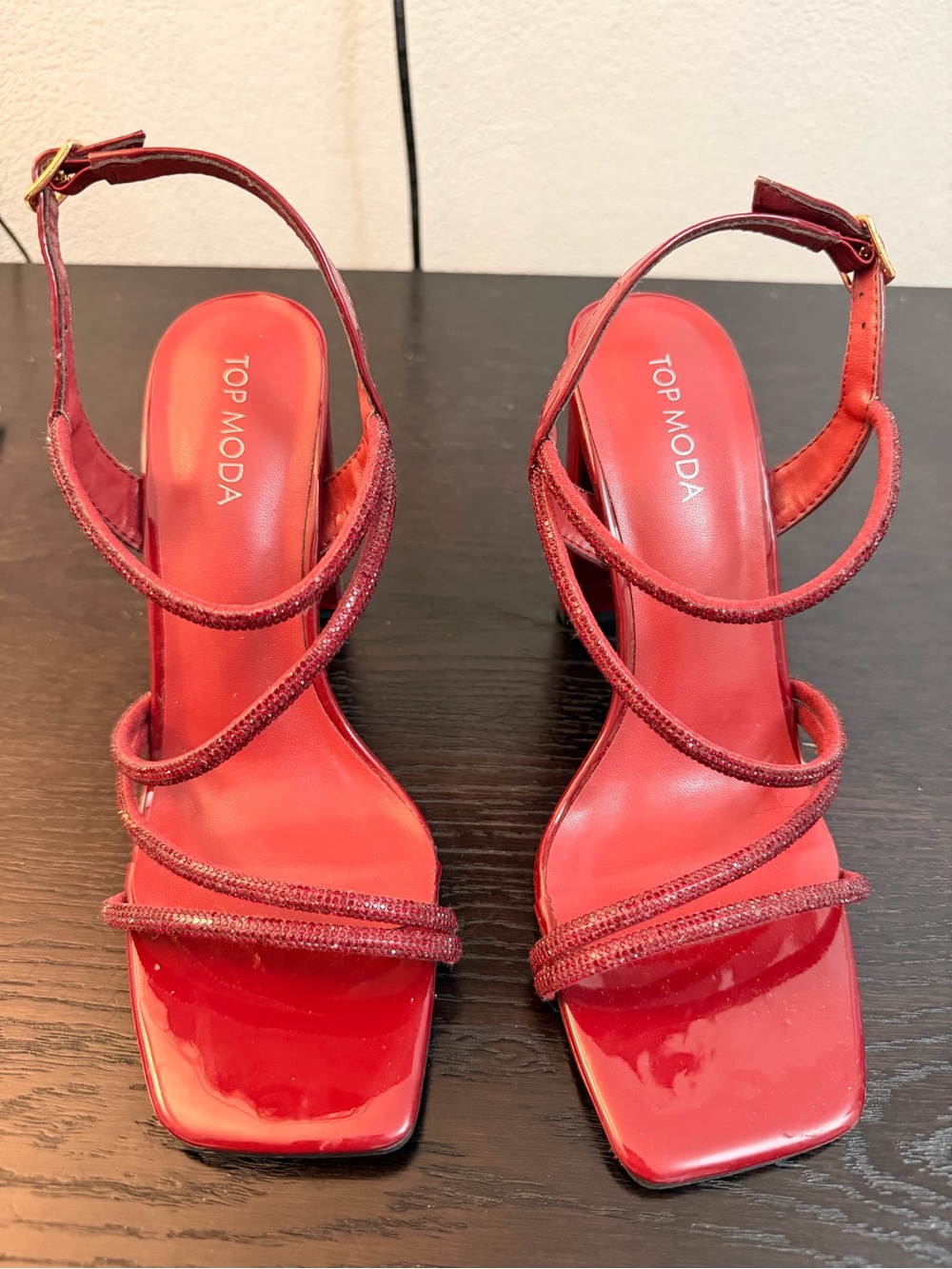 TOP Moda Red Strappy Square-Toe Heeled Sandals
